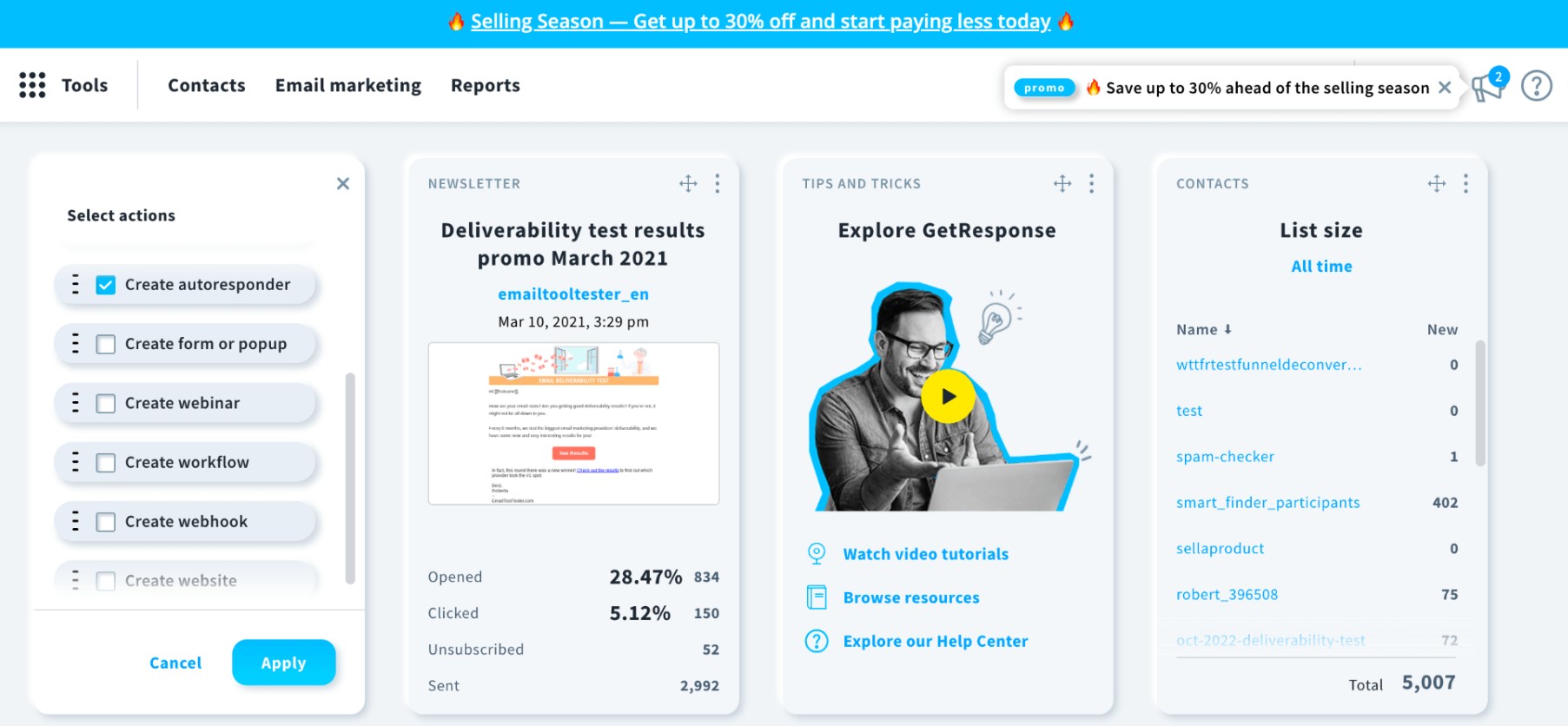 Getresponse hỗ trợ phân khúc khách hàng, gửi email tự động và đo lường hiệu quả